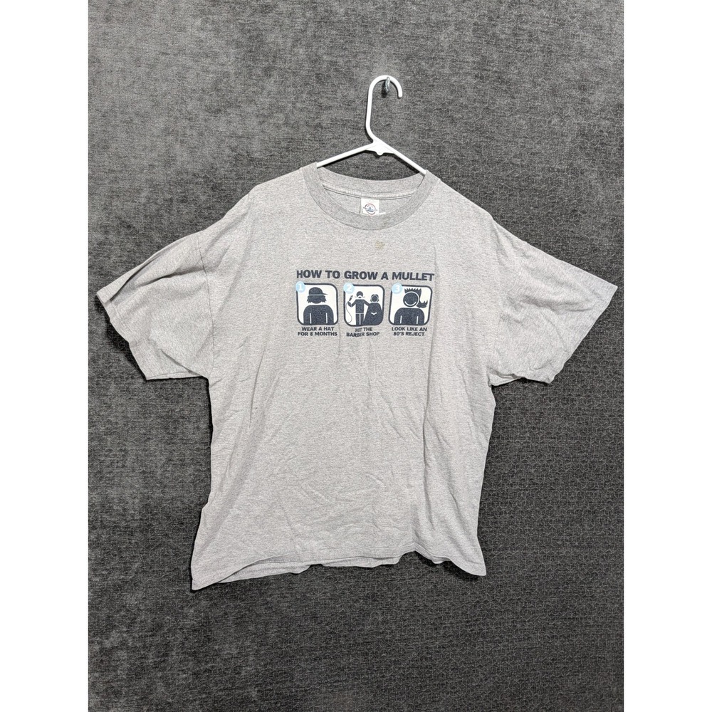Delta Pro Weight How to Grow a Mullet Graphic T-Shirt Gray XL Humor 80s Reject